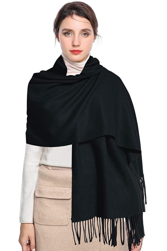 Pashmina Scarfs for Women Silky Shawls and Wraps for Evening Dresses Soft Large Scarves Wedding Warm Stylish Solid Color, Black