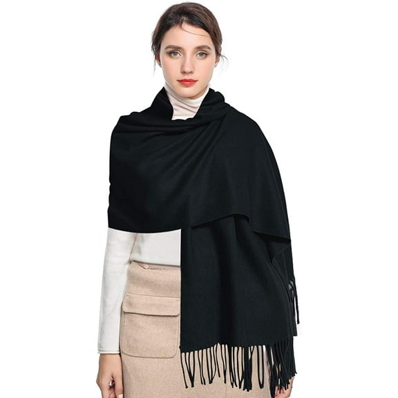 EASE LEAP Pashmina Scarfs for Women Silky Shawls and Wraps for Evening Dresses Soft Large Scarves Wedding Warm Stylish Solid Color, Black
