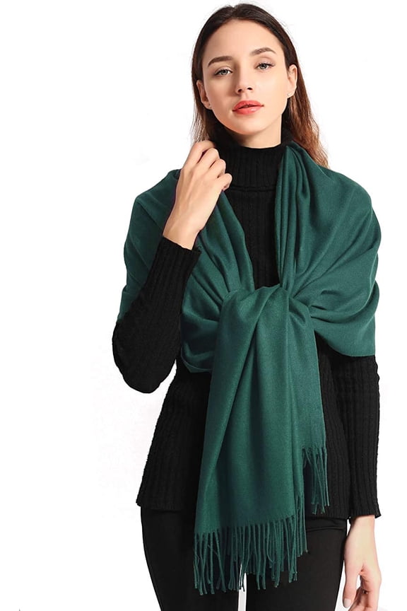 Pashmina Scarfs for Women Silky Shawls and Wraps for Evening Dresses Soft Large Scarves Wedding Warm Stylish Solid Color, Dark Green