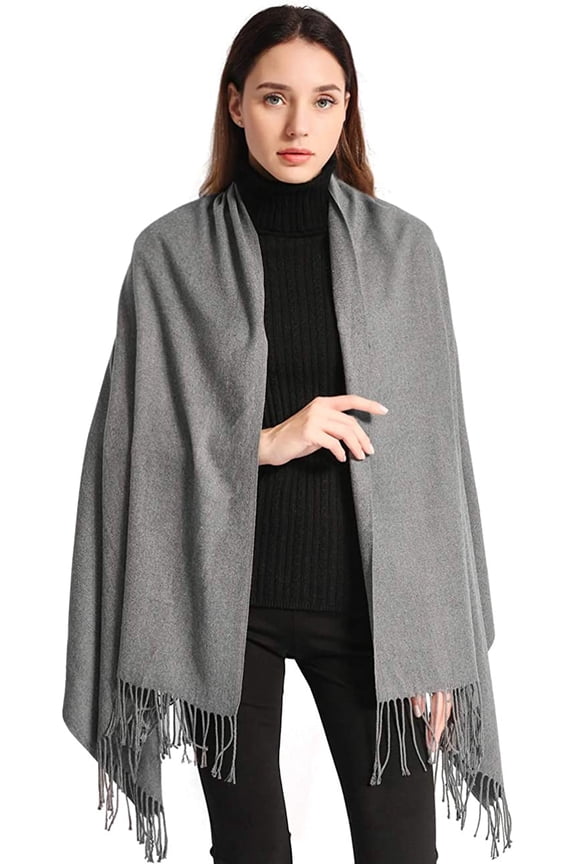Pashmina Scarfs for Women Silky Shawls and Wraps for Evening Dresses Soft Large Scarves Wedding Warm Stylish Solid Color, Gray