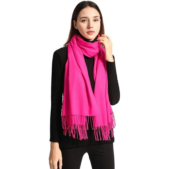 EASE LEAP Pashmina Scarfs for Women Silky Shawls and Wraps for Evening Dresses Soft Large Scarves Wedding Warm Stylish Solid Color, Hot Pink