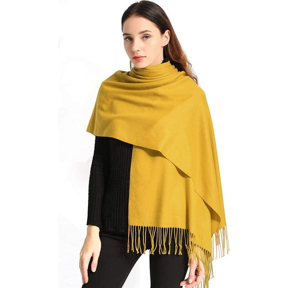 EASE LEAP Pashmina Scarfs for Women Silky Shawls and Wraps for Evening Dresses Soft Large Scarves Wedding Warm Stylish Solid Color, Mustard Yellow