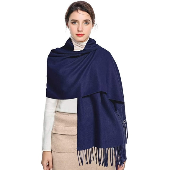 EASE LEAP Pashmina Scarfs for Women Silky Shawls and Wraps for Evening Dresses Soft Large Scarves Wedding Warm Stylish Solid Color, Navy Blue