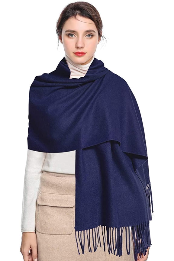 Pashmina Scarfs for Women Silky Shawls and Wraps for Evening Dresses Soft Large Scarves Wedding Warm Stylish Solid Color, Navy Blue