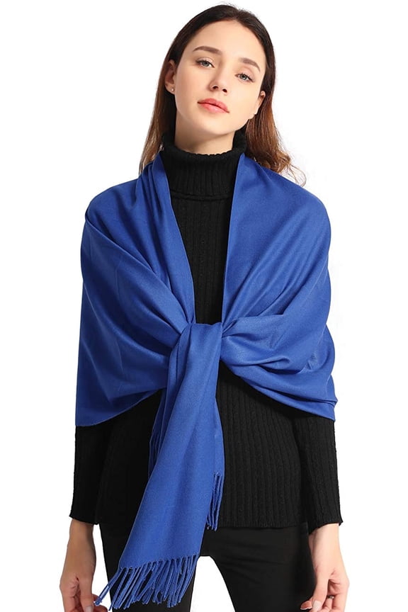 Pashmina Scarfs for Women Silky Shawls and Wraps for Evening Dresses Soft Large Scarves Wedding Warm Stylish Solid Color, Royal Blue
