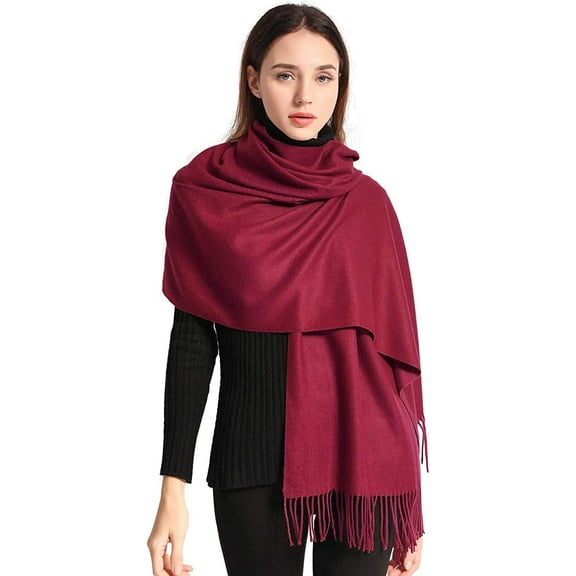 EASE LEAP Pashmina Scarfs for Women Silky Shawls and Wraps for Evening Dresses Soft Large Scarves Wedding Warm Stylish Solid Color, Wine Red