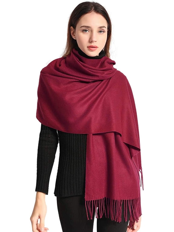 Pashmina Scarfs for Women Silky Shawls and Wraps for Evening Dresses Soft Large Scarves Wedding Warm Stylish Solid Color, Wine Red