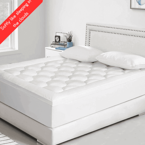 EASELAND 2.5 inch Full Size Mattress Topper Pillow Top Mattress Cover Quilted Fitted Mattress Protector Cotton Top 8-21" Deep Pocket Extra Thick Breathable Mattress Pad (54x75 inches, White)