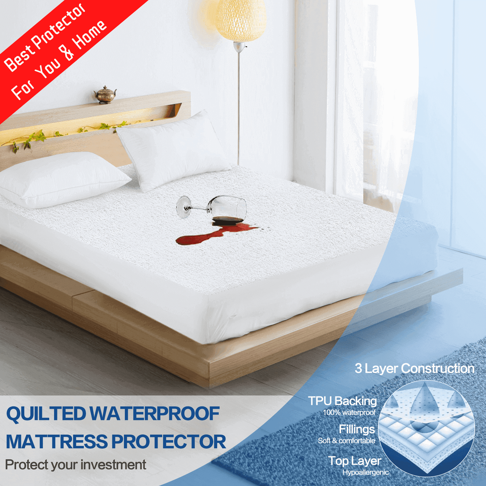  Waterproof Mattress Protector Cover - Mattress Pad Cover Fitted  Sheet Style with Elastic Rubber Band, Washable and Easy Care, Soft &  Breathable Kids Mattress Cover(G,90x200cm) : Home & Kitchen