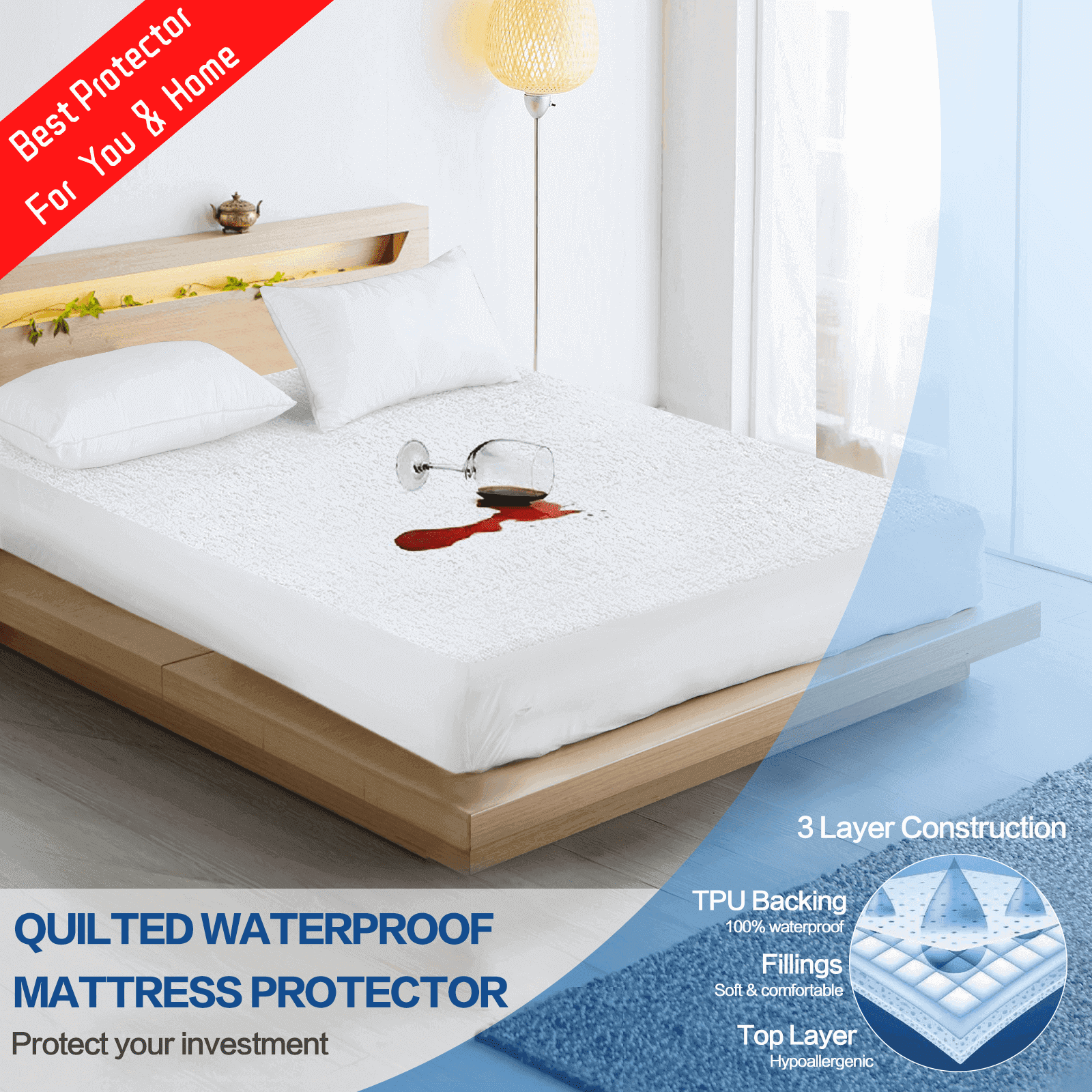 EASELAND Coral Fleece Noiseless Mattress Pad Twin, 100 Waterproof