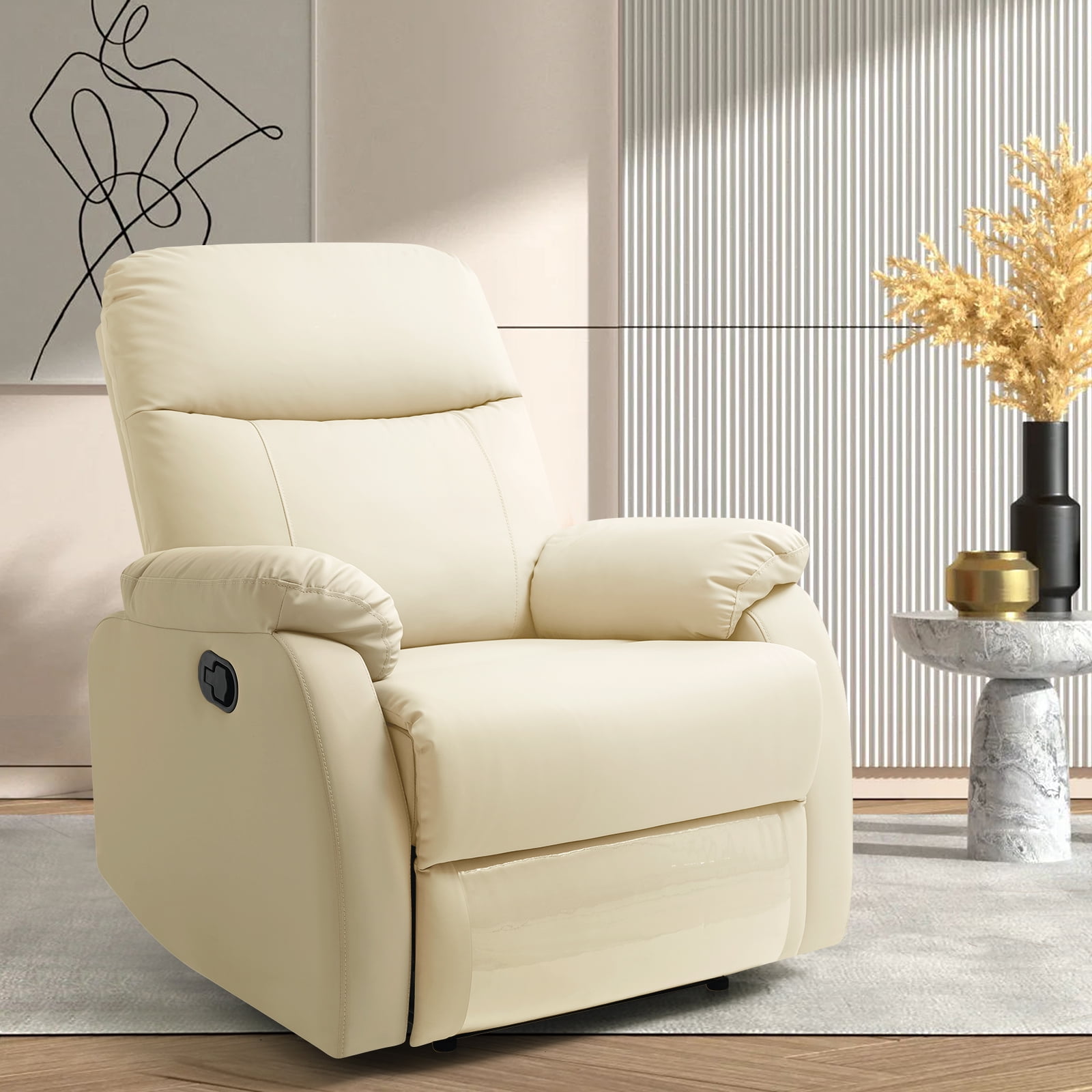 PU Leather Recliner Chair Push Back Recliner Single Sofa Home Theater  Seating Thick Seat Cushion, Backrest and Pocket Spring, Beige – Built to  Order, Made in USA, Custom Furniture – Free Delivery
