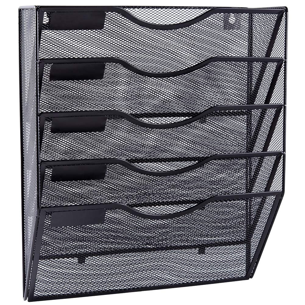Black Mesh 5-Pocket Wall Mounted File Organizer