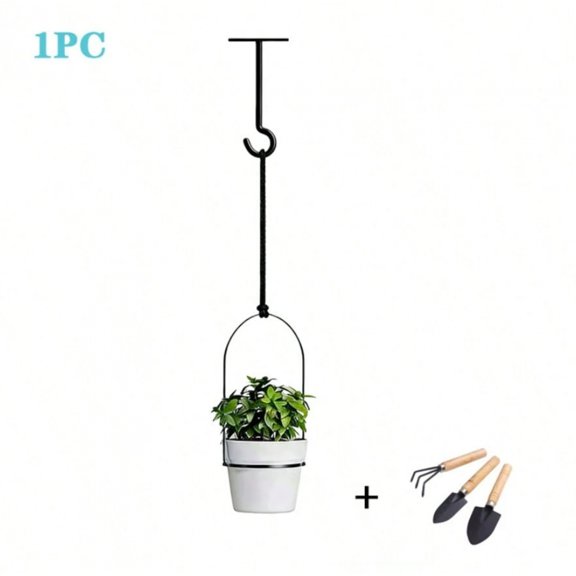EASHZMFYTBF 1 Set Adjustable Metal Sliding Garden Hanging Display Rack with Free Gardening Tool Set,Hook Flower Pot System with Plastic Pots,Window Hanging Pot Set,Wall Track Planter Hanger.