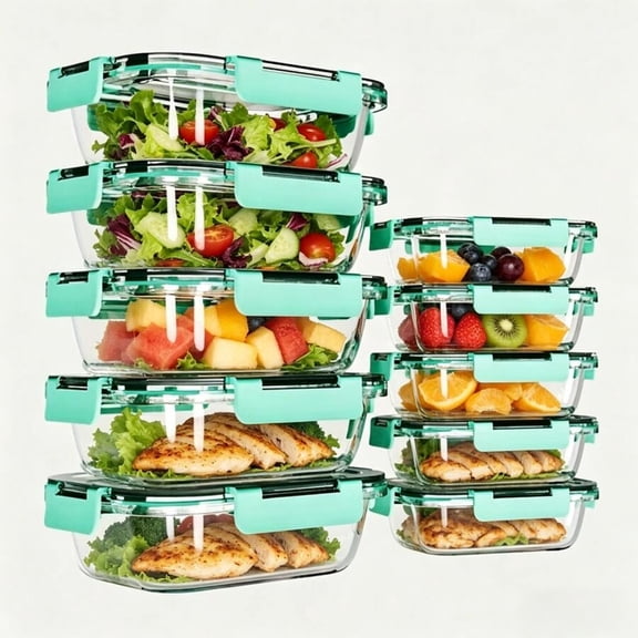EASHZMFYTBF 10 Packs Glass Meal Prep Containers, Glass Food Storage Containers with Lids, Food & Dish Transport-Bus Tubs, Airtight Glass Lunch Bento Boxes, Microwave, Freezer and Dishwasher,Green