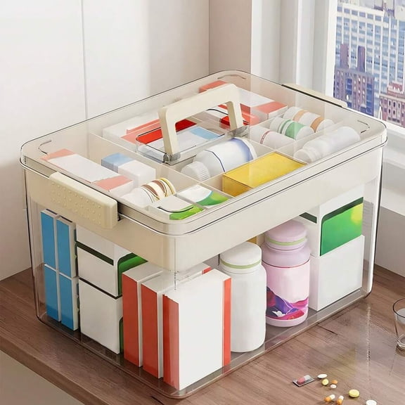 EASHZMFYTBF 1PCS Multi-Layer Waterproof Medicine Box! Portable Emergency Organizer with Snap Closure - Durable Plastic, Multi-Compartment First Aid Kit, Storage Box for Organization