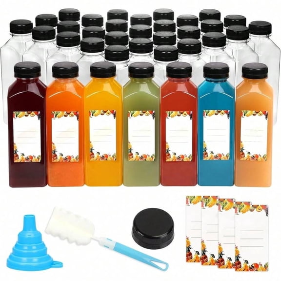 EASHZMFYTBF 36pcs 12oz Juice Bottles, Plastic Bottles with Lids, Reusable Clear Containers for Juice, Smoothies, Cola, Water and Other Beverages, Party Storage