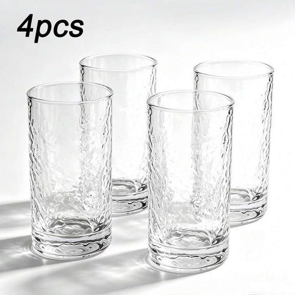 EASHZMFYTBF 4 Pieces Clear Glass Drinking Glasses, Diamond Textured Highball Tumblers for Water Juice Iced Drinks Cocktail, Summer Drinkware Kitchen & Tableware Barware & Drinkware