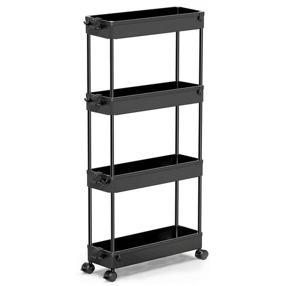 EASHZMFYTBF 4-Tier Slim Rolling Storage Cart Storage Cart Organizer Rolling Utility Cart, Mobile Shelving Unit Slide Out Storage Shelves for Kitchen Living Room Bathroom Laundry Room,Black