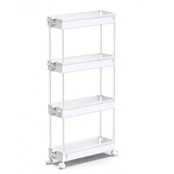EASHZMFYTBF 4-Tier Slim Rolling Storage Cart Storage Cart Organizer Rolling Utility Cart, Mobile Shelving Unit Slide Out Storage Shelves for Kitchen Living Room Bathroom Laundry Room,White
