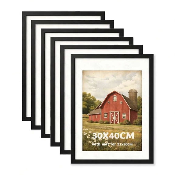 EASHZMFYTBF 6PCS Wood Photo Frames 30x40cm with Mat Board, Poster Frame Black Wooden Classic & Modern Picture Frame Set, Easy-Install Wall Mounted Frames.Black 6 Pieces