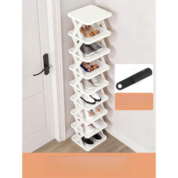 EASHZMFYTBF 9 Tier Narrow Vertical Shoe Rack, Freestanding DIY Space Saving Plastic Shoe Storage Organizer, Stable Easy to Assemble Shoe Shelf for Entryway Closet Hallway,White