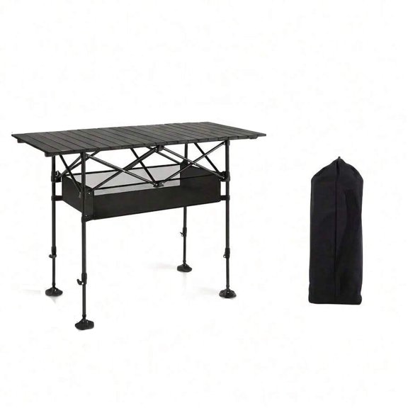 EASHZMFYTBF Adjustable Height Outdoor Folding Table, Portable Camping Table, Outdoor BBQ Table, Multi-Functional Travel Table, Beach Table, Camping Gear,Home Balcony Table - Adjustable 37.4in