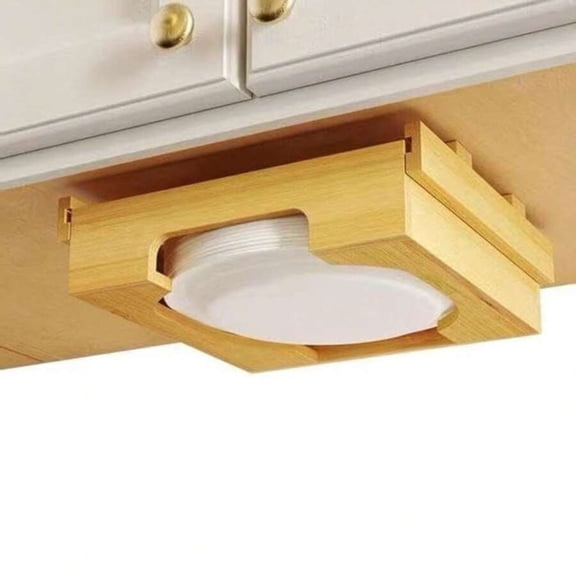 EASHZMFYTBF Bamboo Plate Holder for 9-Inch Plates, Vertical Dispenser for Kitchen Counter, Under Cabinet Storage Solution.