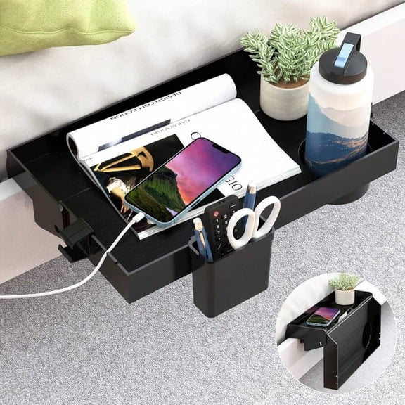 EASHZMFYTBF Bedside Shelf for Bed, Foldable Bunk Bed Shelf Clip On Nightstand for Top Bunk College Dorm Room Essentials Floating Table Tray Bed Side Shelf Organizer,Black