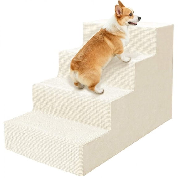 EASHZMFYTBF Dog Stairs for Dogs, High-Density Foam Pet Steps with Supporting Board, Non-Slip Removable Washable Cover,White - 4 Steps