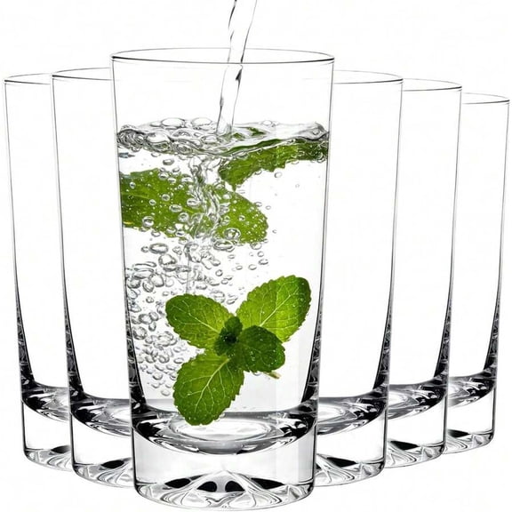 EASHZMFYTBF Drinking Glasses Set Of 6, 16oz Crystal Highball Glasses, Clear Tall Glass Cups,Water Glass for Kitchen,Juice,Whiskey,Mojito Cocktail Glasses for Bar Glassware,Gifts for Christmas