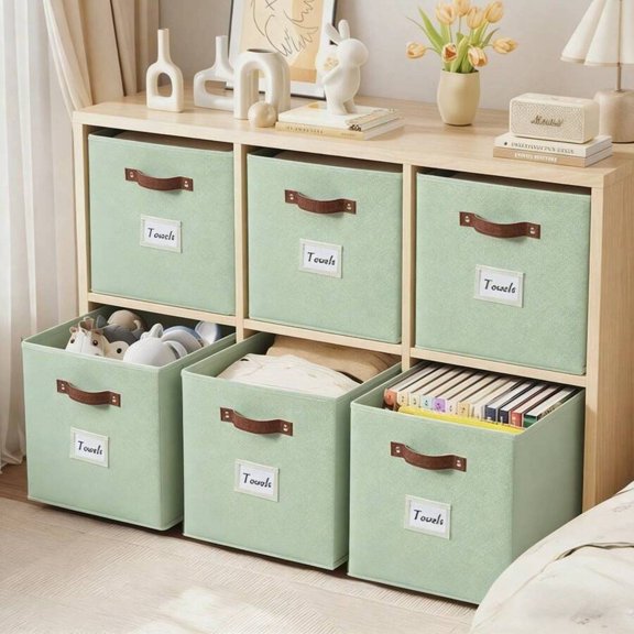 EASHZMFYTBF Foldable Cube Storage Bin,Dlothes Orgainzer Labeled Storage Cub,Toy Storage Box Shelves Baskeis - Mint Green-Cube 11" / 6pcs