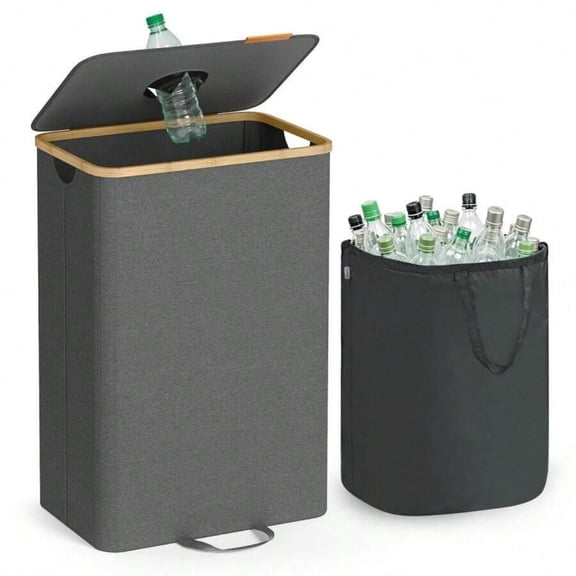 EASHZMFYTBF Kitchen Recycling Bin with Detachable and Reusable Inner Bag, Plastic Empty Bottle Recycling Bin, Foldable Garbage Bin, 26.4 Gallon, and the Inner Bag is Easy to Take Out and Carry