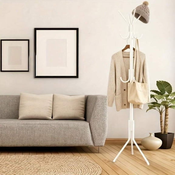 EASHZMFYTBF [Metal Coat Rack] 12-Hook WhiteVertical Post Coat Rack, Easy To Assemble Multi-Purpose, Thick Metal Material Metal Tube, Suitable for Office, Foyer Entrance, Bedroom Storage Handbags