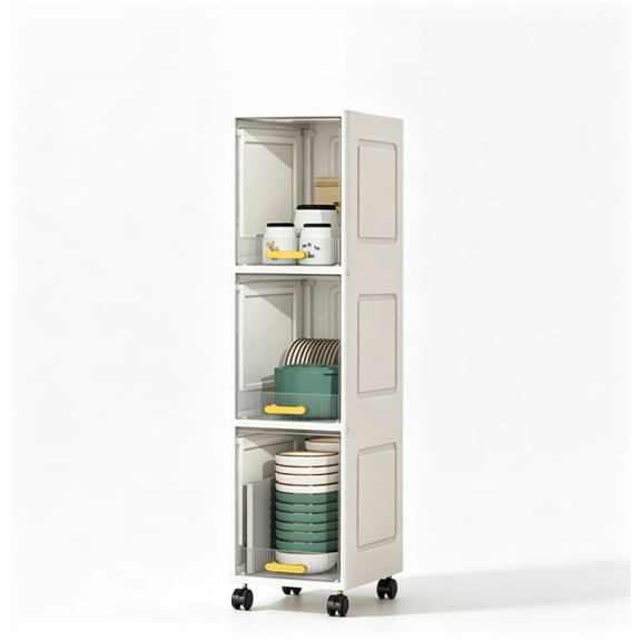 EASHZMFYTBF Narrow Bathroom Storage Cabinet with Wheels, 3-Layers Ultra-Thin Plastic Storage Rack with Adjustable Shelves, Suitable for Small Spaces, Bathrooms, Kitchens, Laundry Rooms.