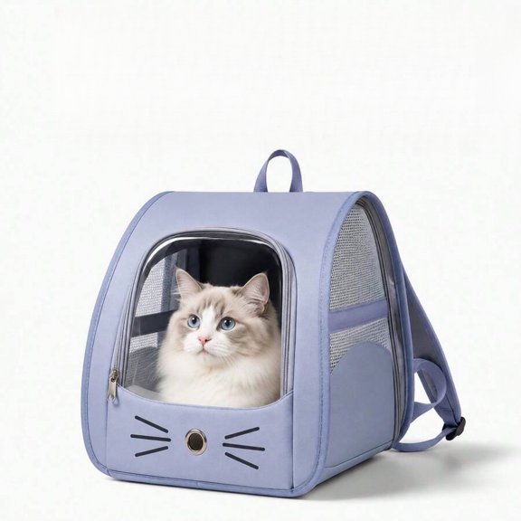 EASHZMFYTBF Panoramic View Pet Travel Backpack - Breathable Large-Space Cat Backpack for Cats & Dogs, Cute Whisker Design, Comfortable Portable Pet Carrier
