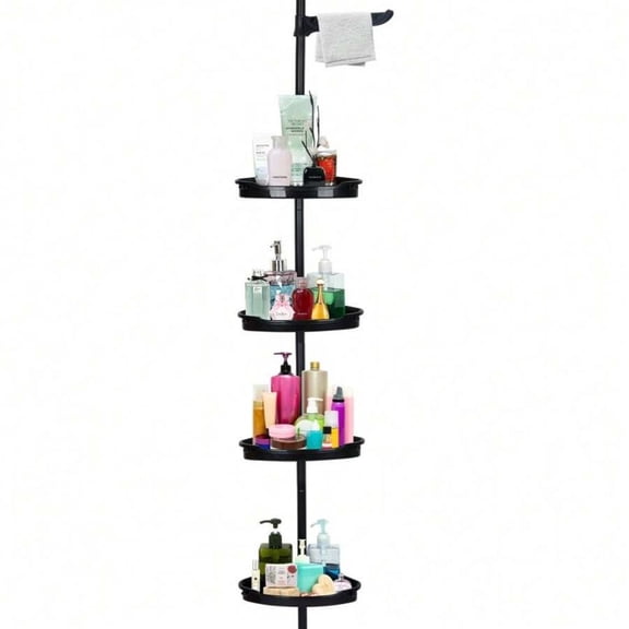 EASHZMFYTBF Rustproof Shower Caddy Corner for Bathroom,Corner Shower Caddy Tension Pole, 4-Tier Shower Tension Rod Organizer,Shower Rack Adjustable Heights 123 Inches Home Bathroom Decor