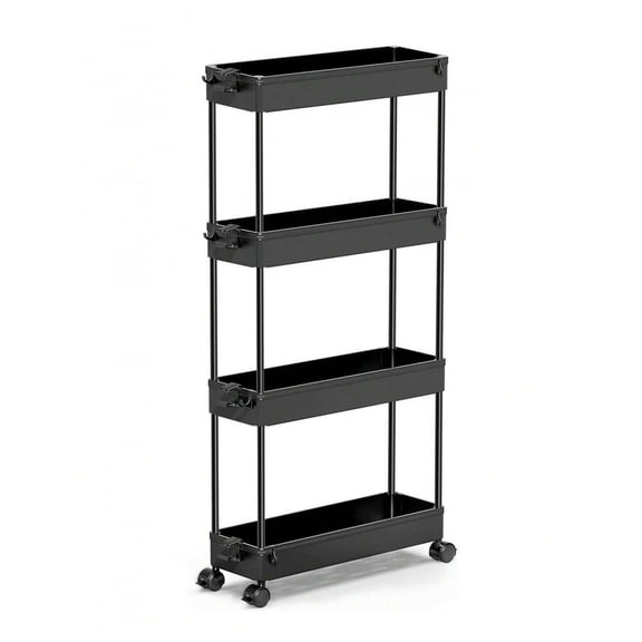 EASHZMFYTBF Slim Rolling Storage Cart 4 Tier Bathroom Organizer Mobile Shelving Unit Utility Cart Tower Rack For Kitchen Laundry Narrow Places,Black﻿