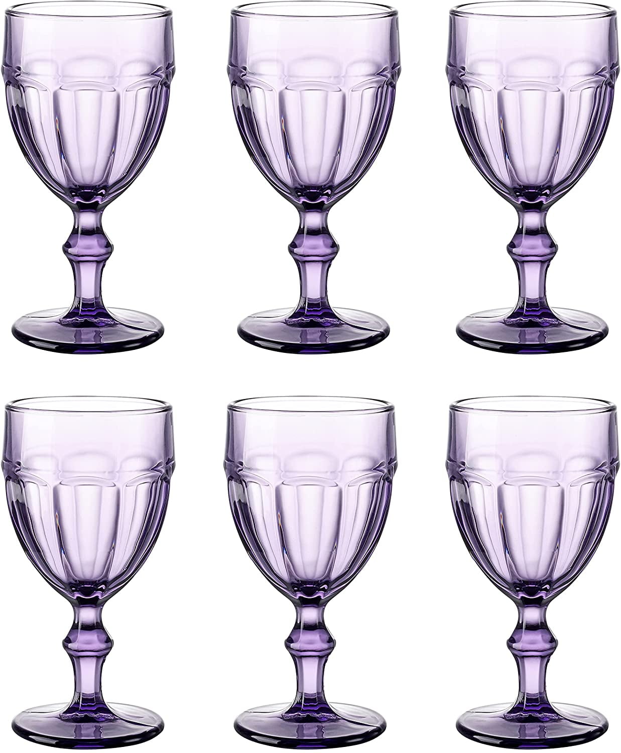 EAST CREEK | Colored Glass Goblets | Drinking Glasses Set of 6 | 8.5 oz  Embossed Design