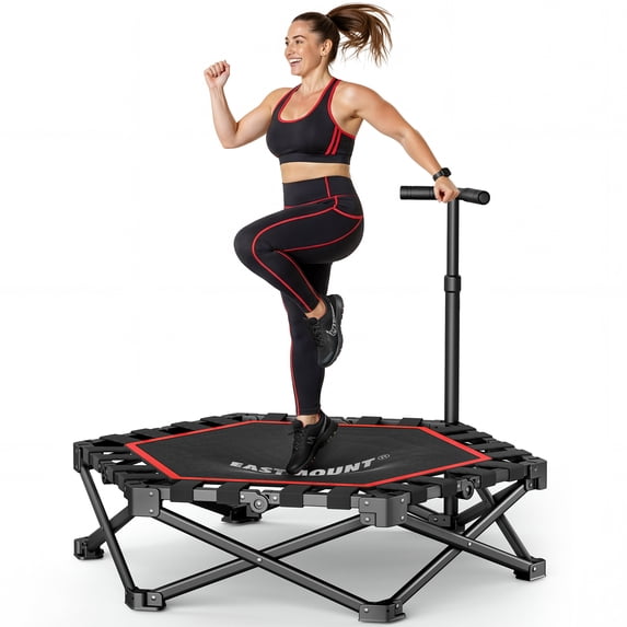 EAST MOUNT Foldable Trampoline Indoor, Folding Rebounder Trampoline for Adults with Handles, Stable & Quiet, Indoor Outdoor, Whole-Body Workout & Relaxation at Home-42IN