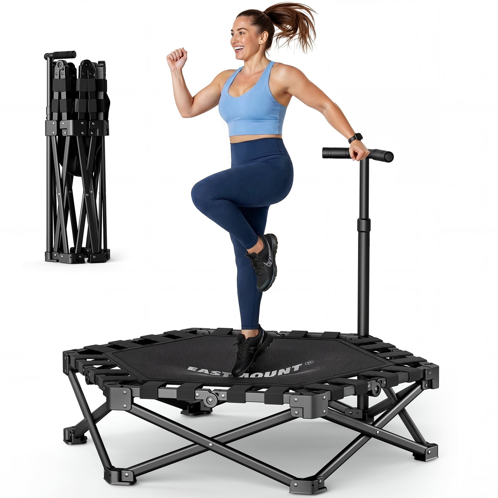EAST MOUNT Foldable Trampoline Indoor, Folding Rebounder Trampoline for Adults with Handles, Stable & Quiet, Indoor Outdoor, Whole-Body Workout & Relaxation at Home-42IN