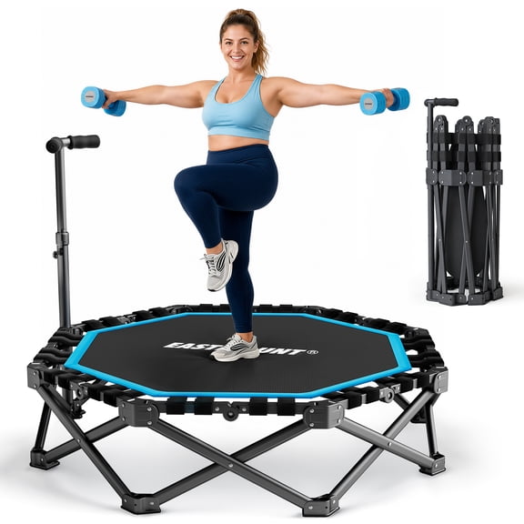 EAST MOUNT 48" Foldable Fitness Trampoline for Adults, One-Step Folding | 48" Rebounder | Quiet Bounce | Octagonal Frame | Adjustable Handle | 550 lb Capacity | Low-Impact Cardio
