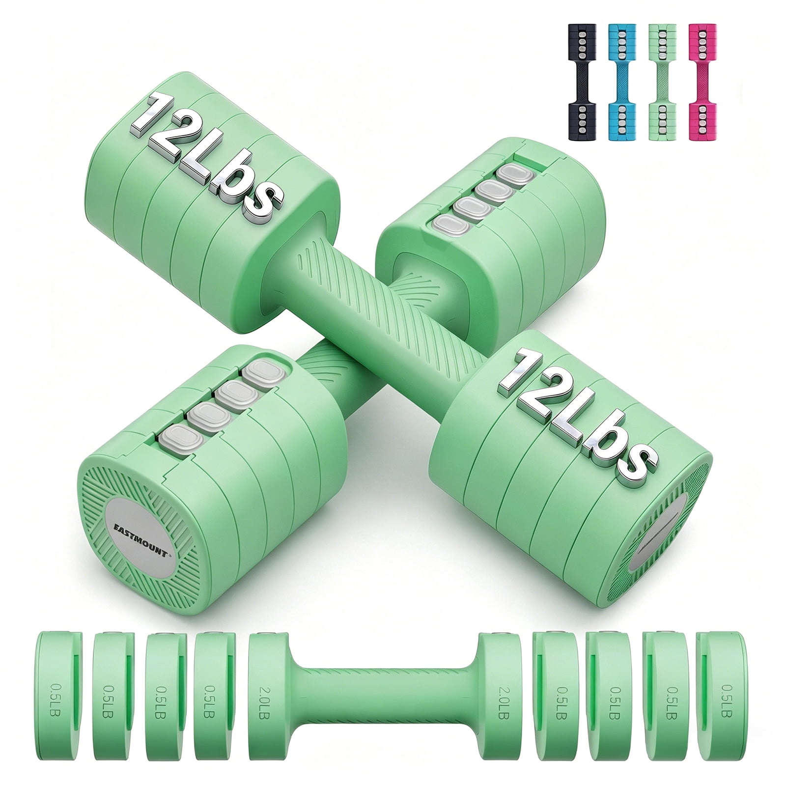 EAST MOUNT Adjustable Dumbbells Set of 2 - Women Hand Weights 2lb/3lb/4lb/5lb/6lb Weight Set 12 lbs/Pair Hand Weights for Home Office Gym Workout