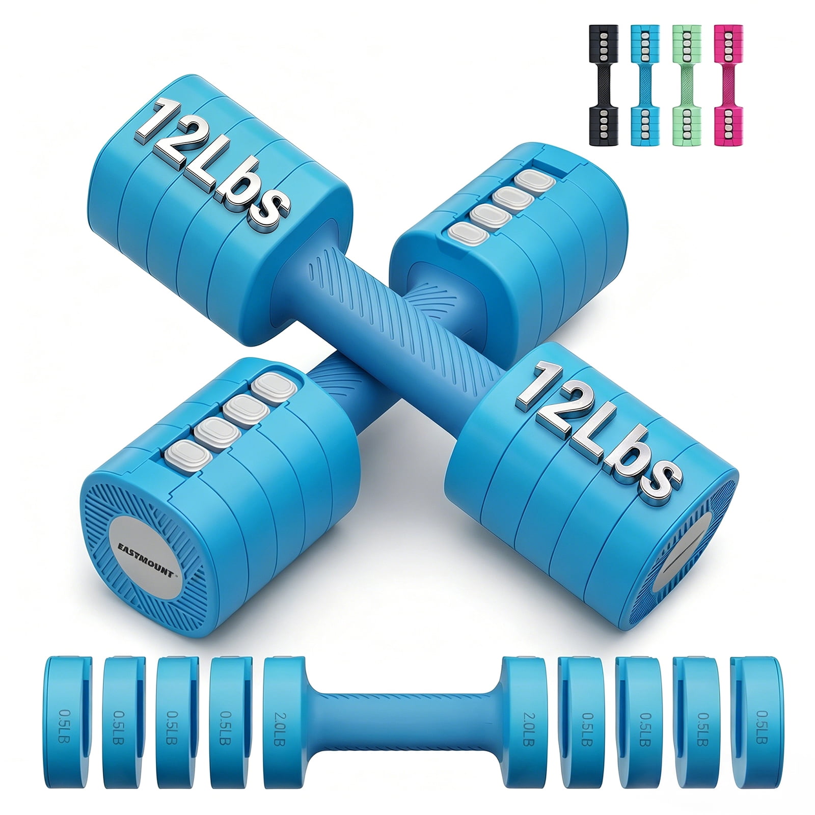 EAST MOUNT Adjustable Dumbbells Set of 2 - Women Hand Weights 2lb/3lb/4lb/5lb/6lb Weight Set 12 lbs/Pair Hand Weights for Home Office Gym Workout