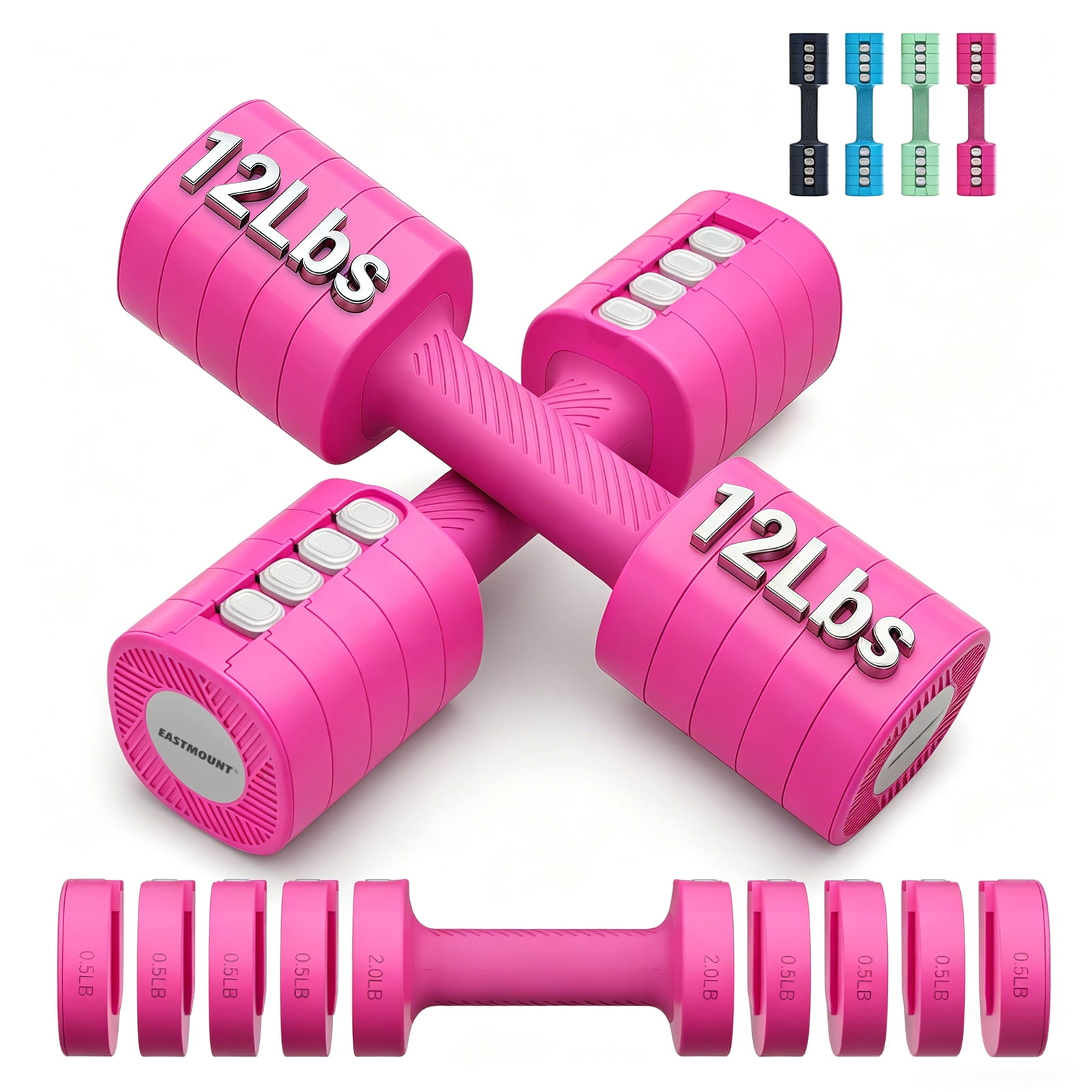 EAST MOUNT Adjustable Dumbbells Set of 2 - Women Hand Weights 2lb/3lb/4lb/5lb/6lb Weight Set 12 lbs/Pair Hand Weights for Home Office Gym Workout