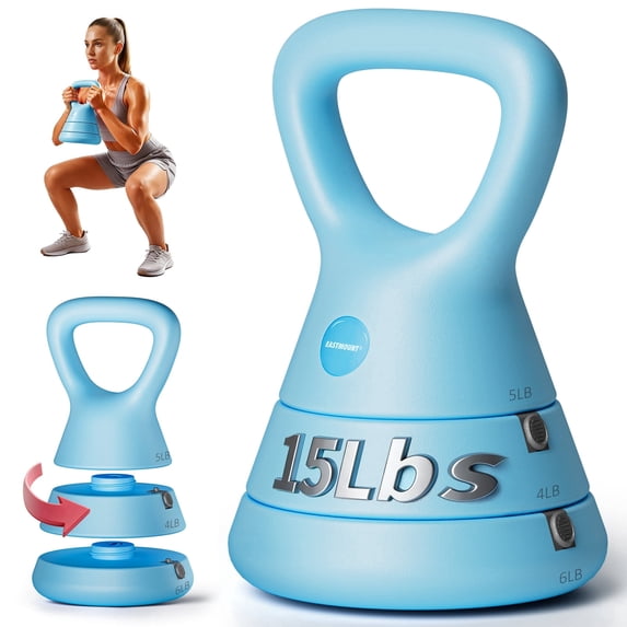 EAST MOUNT Adjustable Kettlebell, 5lb 9lb 15lb Kettlebell Weights Set, Ergonomic Design & Wide-Handle for Home Gym, Full-Body Workouts Strength Rehabilitation Training, Good for Men Women & Beginners