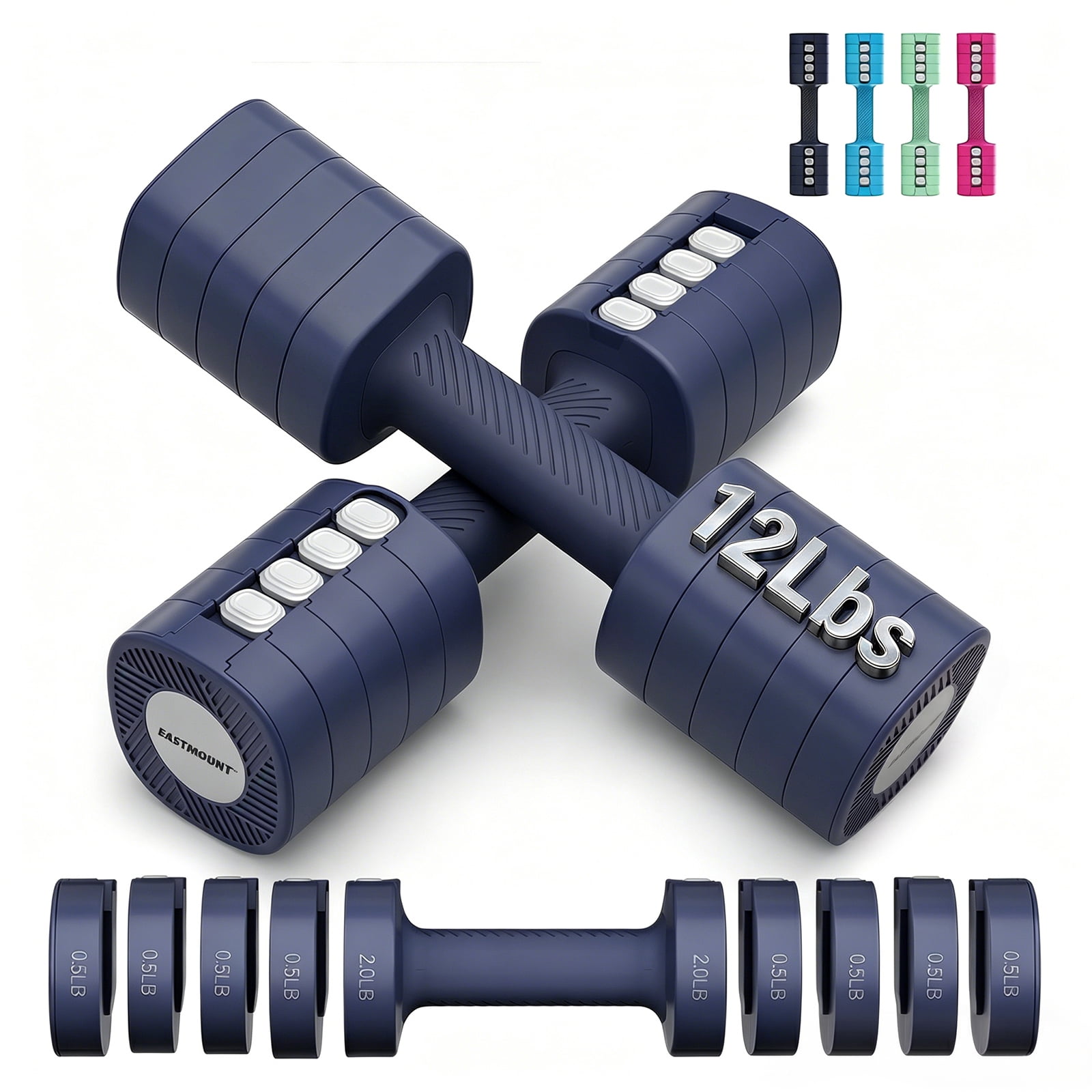 EAST MOUNT Adjustable Weight Dumbbells Set of 2 4 in 1 Hand Weights for Women 2lb/3lb/4lb/5lb/6lb Dumbbell Weights Set for Home Gym Workout