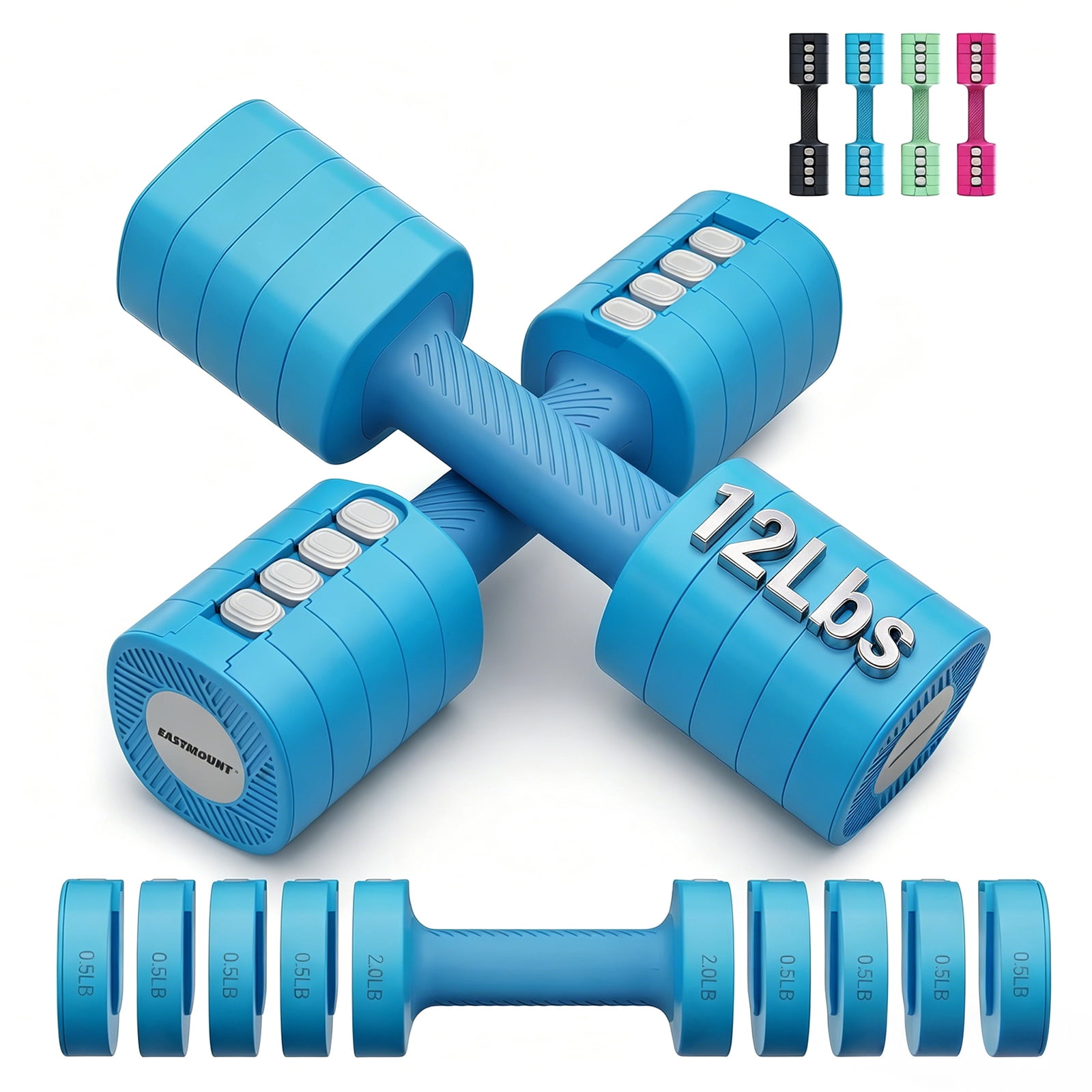 EAST MOUNT Adjustable Weight Dumbbells Set of 2 4 in 1 Hand Weights for Women 2lb/3lb/4lb/5lb/6lb Dumbbell Weights Set for Home Gym Workout