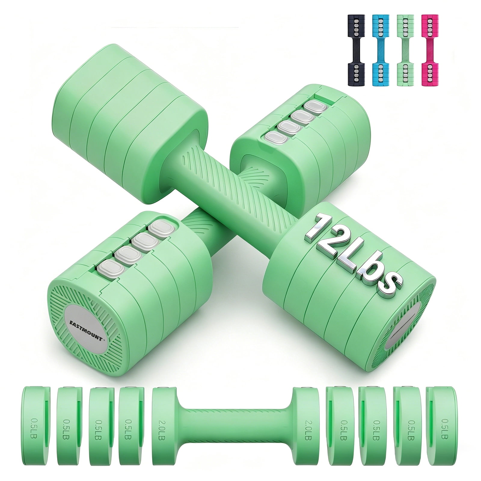 EAST MOUNT Adjustable Weight Dumbbells Set of 2 4 in 1 Hand Weights for Women 2lb/3lb/4lb/5lb/6lb Dumbbell Weights Set for Home Gym Workout