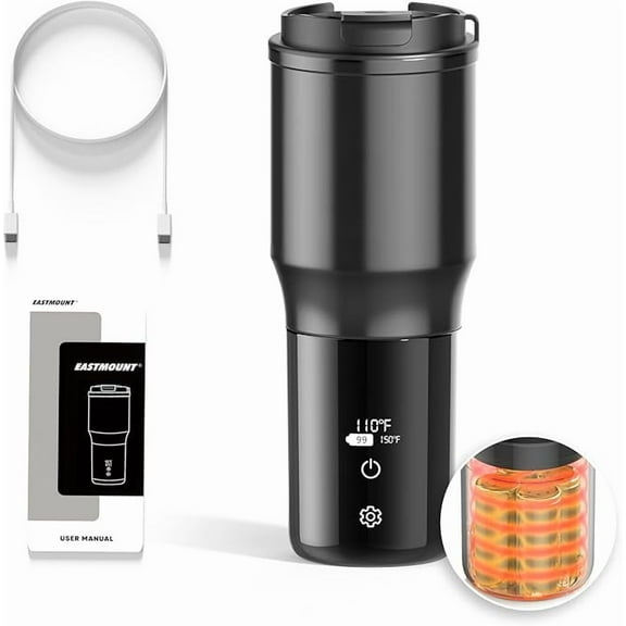 EAST MOUNT Smart Temperature Controlled Mug,Heated Coffee Mug,16 Hours Battery Life,Vacuum Insulated Hot Beverage Warmer 15OZ,with LCD Display 90F to 150F