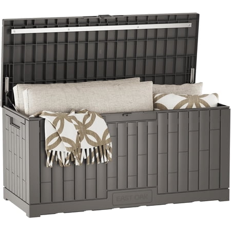 EAST OAK 120 Gallon Outdoor Storage Resin Deck Box Waterproof Deck Storage Resin Storage Box,Gray